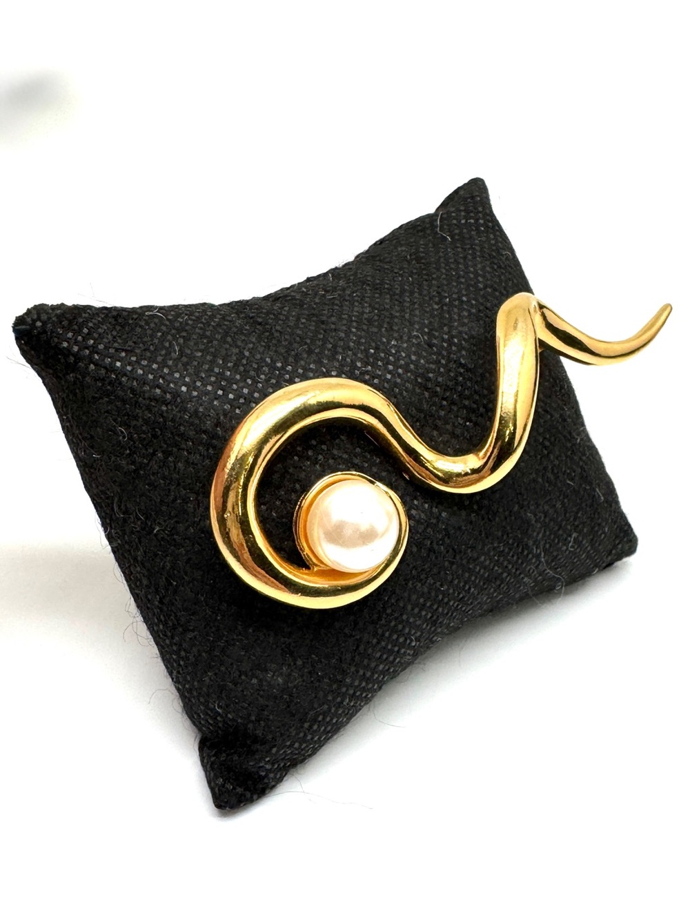 Vintage Avon Gold-Tone Squiggle Brooch with Faux Pearl Accent